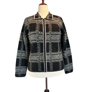 VTG Pendleton Cardigan Sweater 100% Virgin Merino Wool Petite Large Black Gray